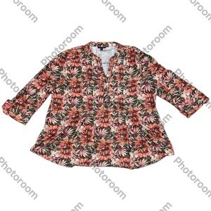 AVA & GRACE WOMENS V- NECK 3/4 SLEEVE  FLORAL BLOUSE WITH GEMSTONES SIZE XL